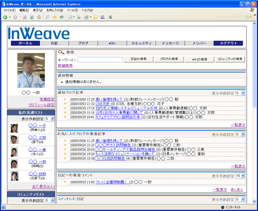 「InWeave」のポータル画面