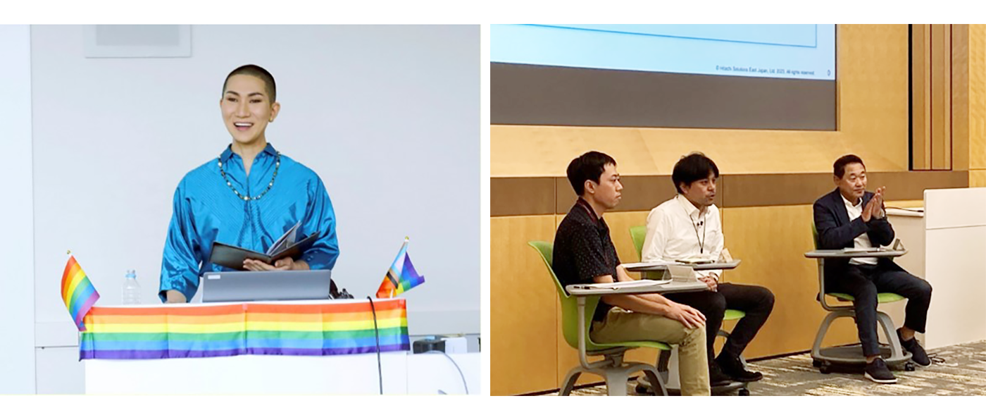 講演する西村 宏堂氏（左）、パネルディスカッションに参加する松木 安太郎氏（右端）