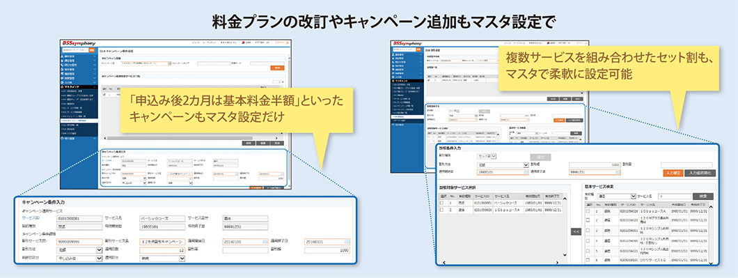 料金プランの改訂やキャンペーン追加もマスタ設定で