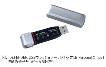 図：「DEFENDER USBフラッシュメモリ」と「秘文LE Personal Office」を組み合せたコピー制御メモリ