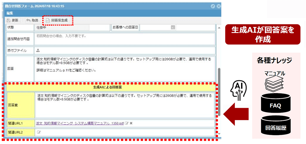 生成AIが回答案を作成の画面イメージ