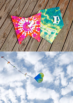 長女の亜沙美さんが手がけた折り紙凧。子どもが家の中で遊べるようにとつくった凧だが、屋外で遊ぶのも楽しい