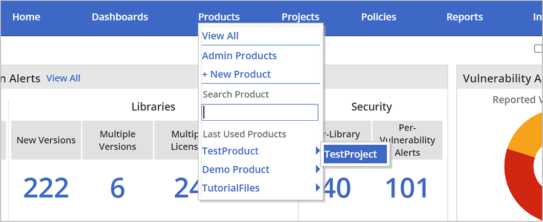 WhiteSourceプロジェクト選択