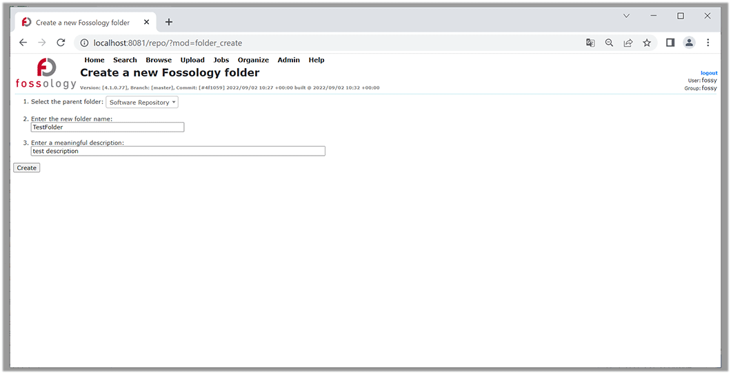 FOSSologyフォルダ作成