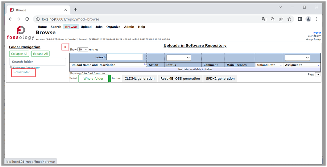 FOSSologyフォルダ作成確認