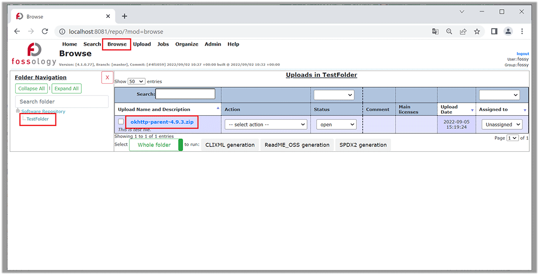 FOSSologyプロジェクト選択