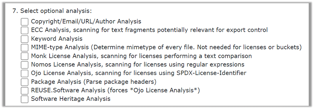 FOSSologyアップロード画面オプション項目