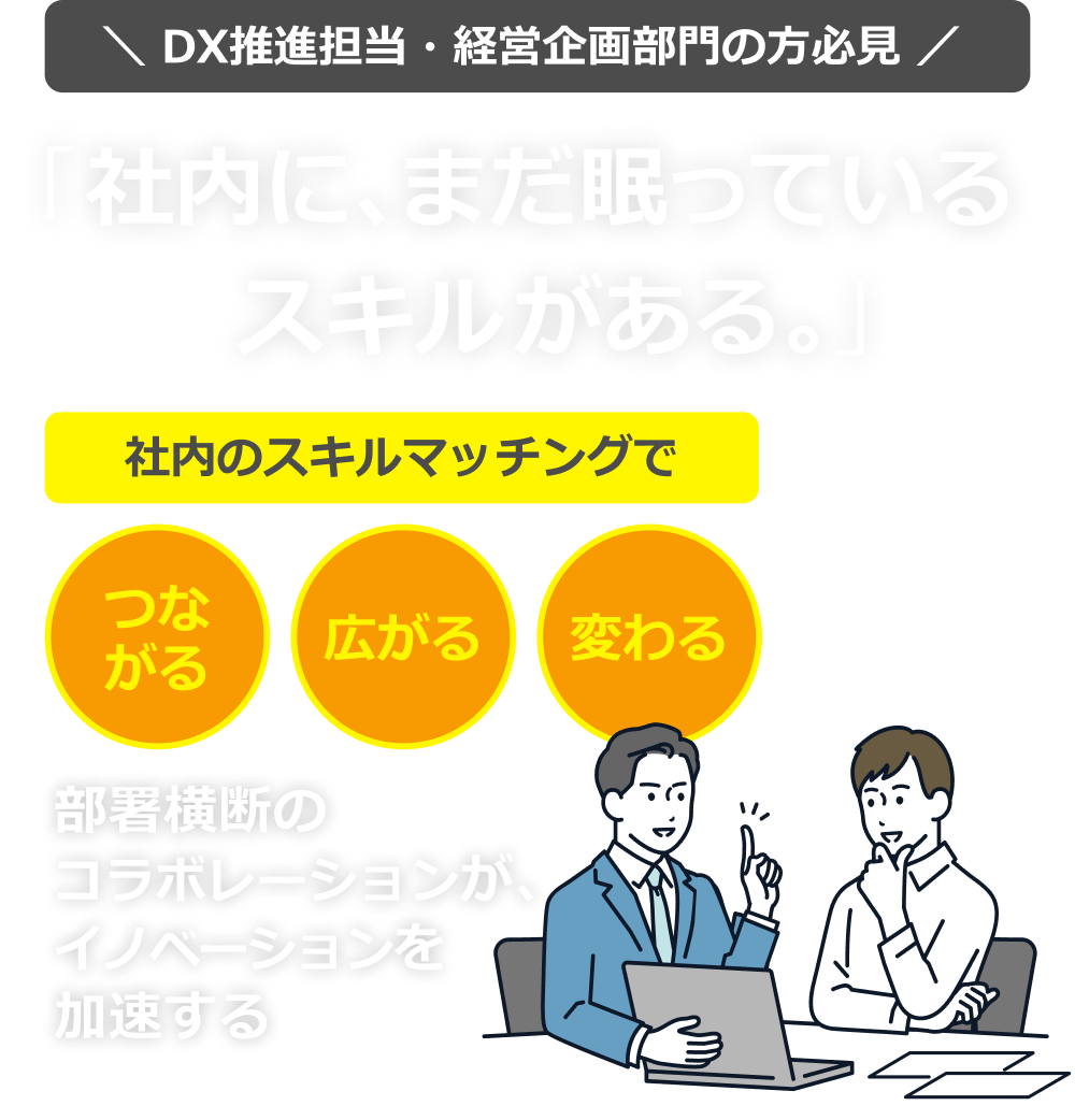 DX推進担当・経営企画部門の方必見「社内に、まだ眠っているスキルがある。」　社内のスキルマッチングでつながる・広がる・変わる　部署横断のコラボレーションが、イノベーションを加速する