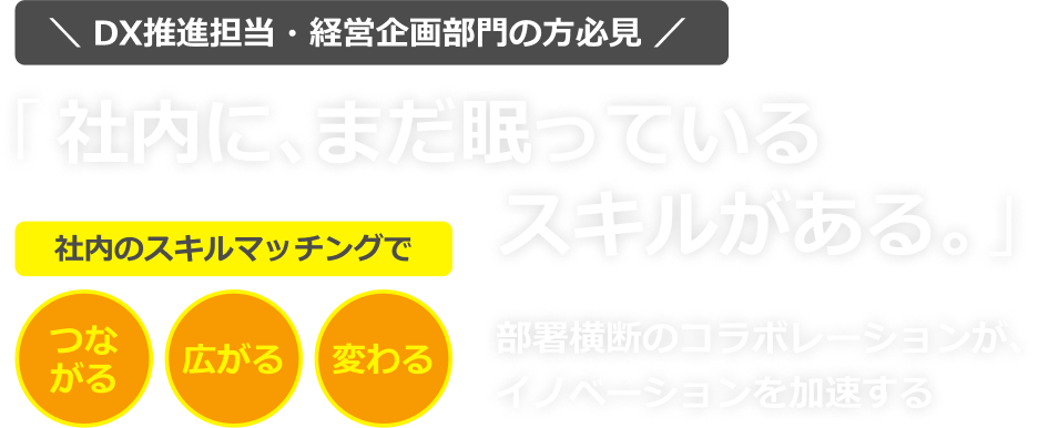 DX推進担当・経営企画部門の方必見「社内に、まだ眠っているスキルがある。」　社内のスキルマッチングでつながる・広がる・変わる　部署横断のコラボレーションが、イノベーションを加速する