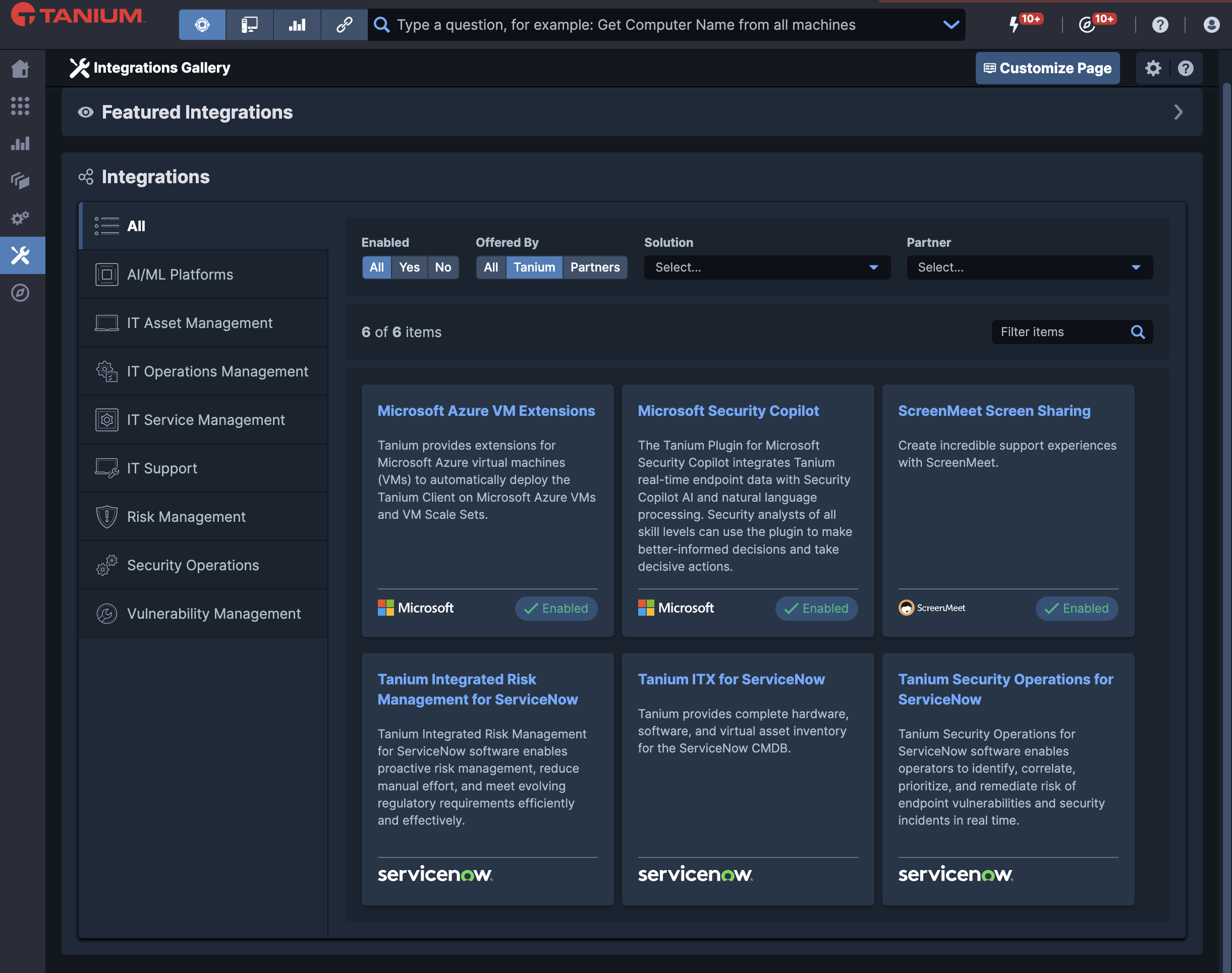 What is the Tanium Integrations Gallery?